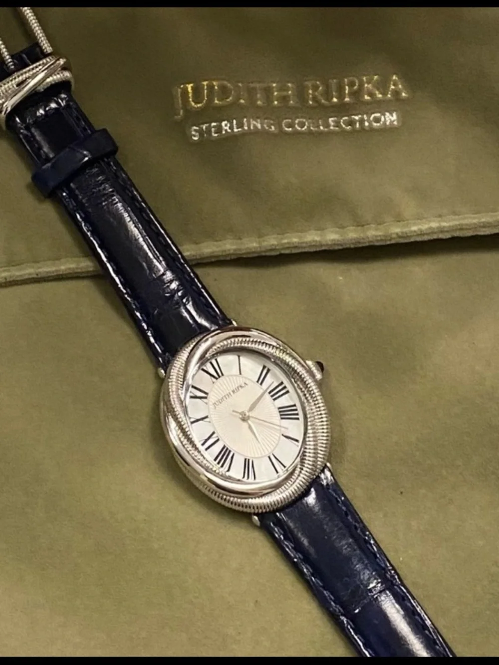 Judith Ripka Couture Eternity -genuine Crocodile Midnight blue leather